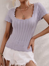 U-neck casual solid color sweater pullover loose round neck stitching sweater