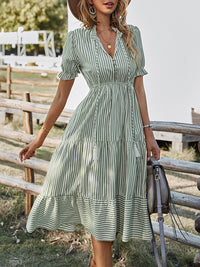 Striped Dress Temperament Waist Waist Tie Dress