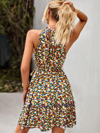 Halter Neck Print Sleeveless Resort Swing Dress