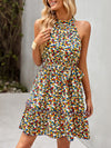 Halter Neck Print Sleeveless Resort Swing Dress