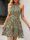 Halter Neck Print Sleeveless Resort Swing Dress