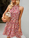 Halter Neck Print Sleeveless Resort Swing Dress