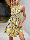 Halter Neck Print Sleeveless Resort Swing Dress