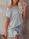 Women's Tops Solid Color Pocket Off Shoulder Round Neck Short Sleeve Women's T-Shirt