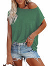 Women's Tops Solid Color Pocket Off Shoulder Round Neck Short Sleeve Women's T-Shirt