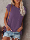 Women's Tops Solid Color Pocket Off Shoulder Round Neck Short Sleeve Women's T-Shirt