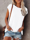 Women's Tops Solid Color Pocket Off Shoulder Round Neck Short Sleeve Women's T-Shirt