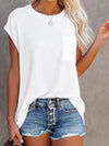 Women's Tops Solid Color Pocket Off Shoulder Round Neck Short Sleeve Women's T-Shirt