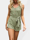 Women's Woven Loose Shorts Tank Top Belted Romper