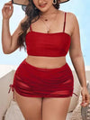 Plus Size Women-Sling Backless Mesh Drawstring Bikini Set