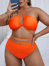 Plus Size Ladies Clothes - Halter Backless Cross Strap Bikini Set