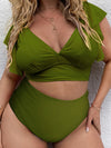 Plus Size Women-Falbala V-Neck Bikini Set