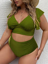 Plus Size Women-Falbala V-Neck Bikini Set