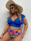 Plus Size Women-Falbala V-Neck Bikini Set