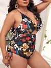 Plus Size Women-Printed Push-up Hollow One-Piece Swimsuit