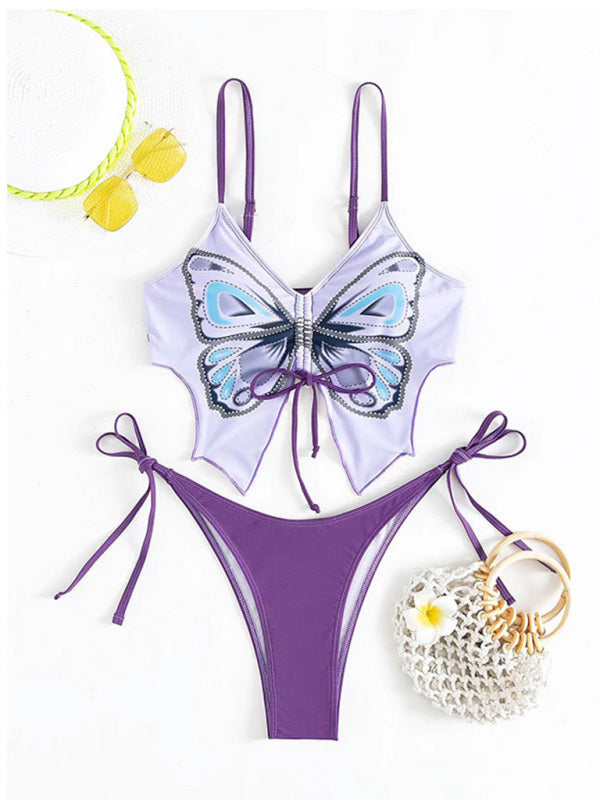 Women's Cute Butterfly Tie-string Bralette Brazilian Two-piece Bikini Swimsuit