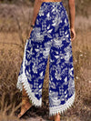 Women's ethnic style print stitching lace trousers