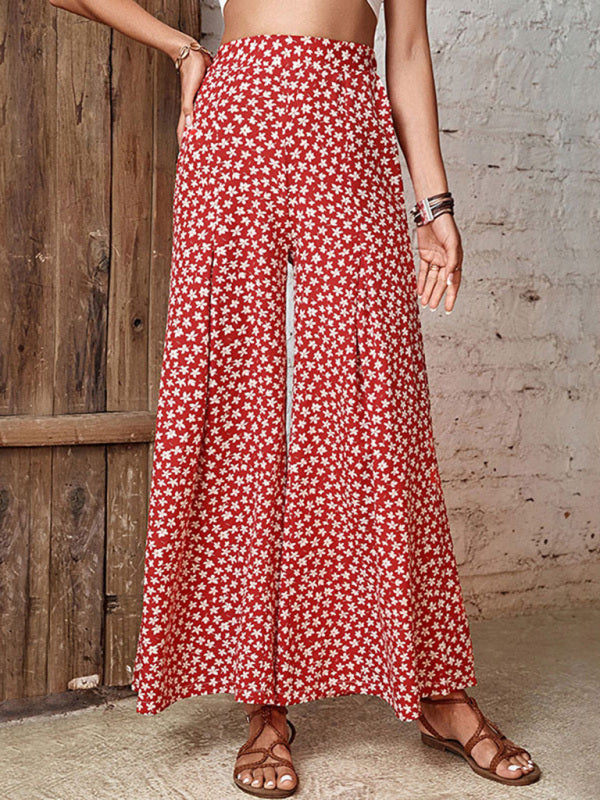 Women's High Waist Floral Print Flared Wide Leg Pants