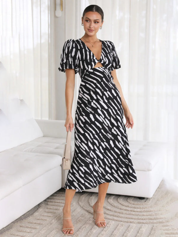 Women's Printed Printed V-Neck Midi Dress