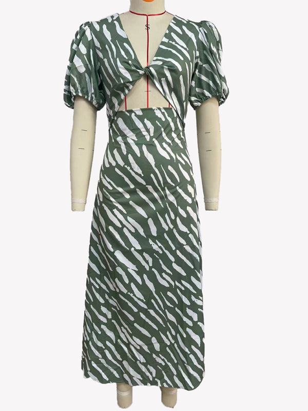 Women's Printed Printed V-Neck Midi Dress