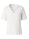 Women's V-neck cotton and linen solid color loose sleeve shirt