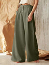 Women's Solid Color Single-breasted Button Casual High Waist Wide Leg Pants