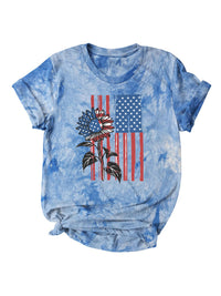 Women's Flag Tie Dye Print Short Sleeve T-Shirt