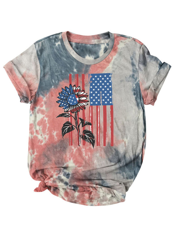 Women's Flag Tie Dye Print Short Sleeve T-Shirt