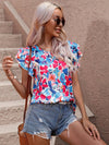 Women's Summer New Fashion Floral Print Double Layer Feifei Short Sleeve Shirt