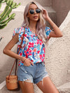 Women's Summer New Fashion Floral Print Double Layer Feifei Short Sleeve Shirt