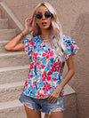 Women's Summer New Fashion Floral Print Double Layer Feifei Short Sleeve Shirt