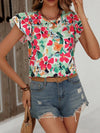 Women's Summer New Fashion Floral Print Double Layer Feifei Short Sleeve Shirt