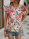 Women's Summer New Fashion Floral Print Double Layer Feifei Short Sleeve Shirt