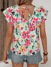 Women's Summer New Fashion Floral Print Double Layer Feifei Short Sleeve Shirt