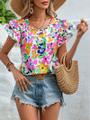 Women's Summer New Fashion Floral Print Double Layer Feifei Short Sleeve Shirt