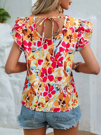 Women's Summer New Fashion Floral Print Double Layer Feifei Short Sleeve Shirt