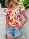 Women's Summer New Fashion Floral Print Double Layer Feifei Short Sleeve Shirt