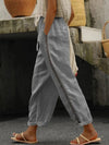 Women's Solid Color Cotton Linen Casual Pants Stitching Sweet Cropped Pants