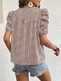 Women's Woven Casual Fashion Leopard Print Round Neck Short Sleeve Shirt