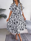 Women's Woven Loose Leopard Print Tie Short Sleeve Shirt Dress