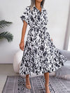 Women's Woven Loose Leopard Print Tie Short Sleeve Shirt Dress