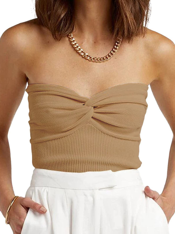 New Solid Color Twisted Strap Short Tight Backless Tube Top Knitwear Women's Clothes