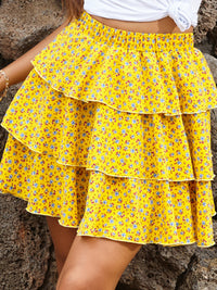 Skirt a-line skirt new elastic layer cake floral pleated skirt