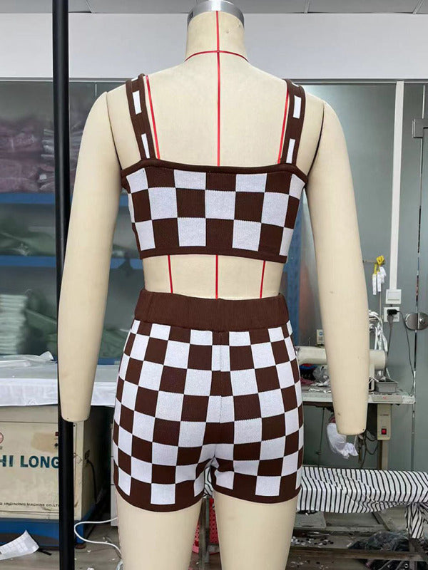 Women's Checkerboard Camisole + Shorts Two-Piece Set
