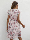 European station elegant casual V-neck waist tie floral print dress