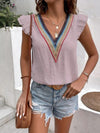 Women's V-neck lace casual solid color shirt