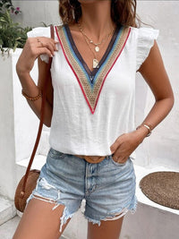 Women's V-neck lace casual solid color shirt