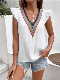 Women's V-neck lace casual solid color shirt