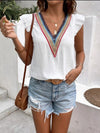 Women's V-neck lace casual solid color shirt