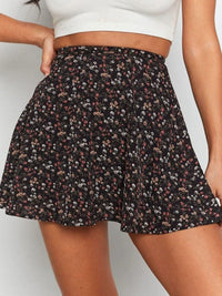 Floral skirt high waist umbrella skirt invisible zipper chiffon printed skirt for women